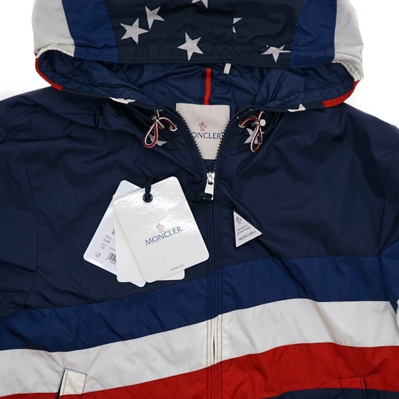 Moncler Windbreaker Rain Jacket Stripes And Stars Print Medium Size 2 New - Picture 4 of 7